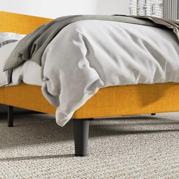 Queen Size Yellow Linen Blend Upholstered Platform Bed with Wingback Headboard by HomePacific