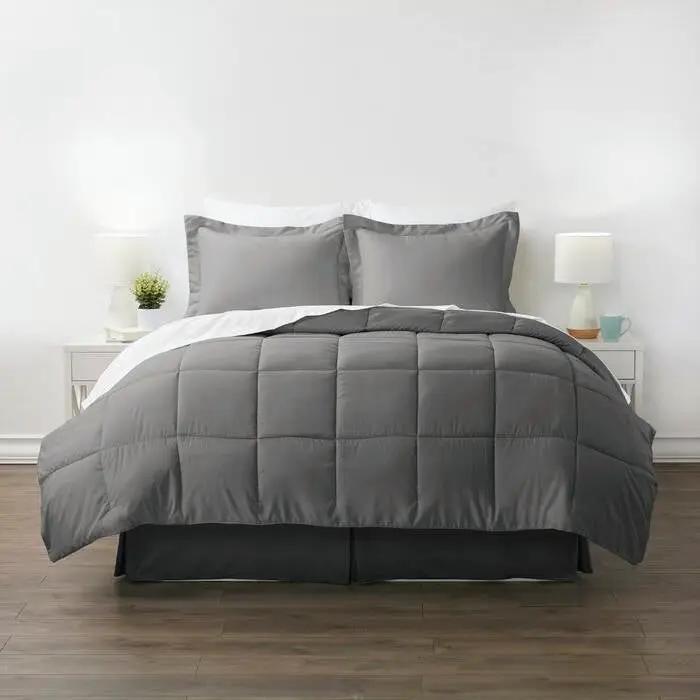 Queen Size 8-Piece Microfiber Reversible Bed-in-a-Bag Comforter Set in Grey by HomePacific