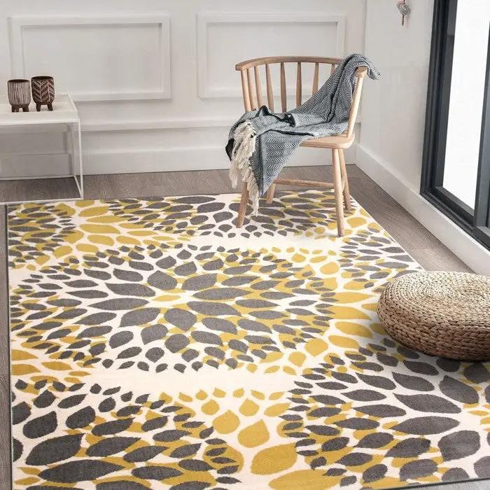 3'1" x 5' Grey Yellow Floral Woven Stain Resistant Polypropylene Area Rug by HomePacific