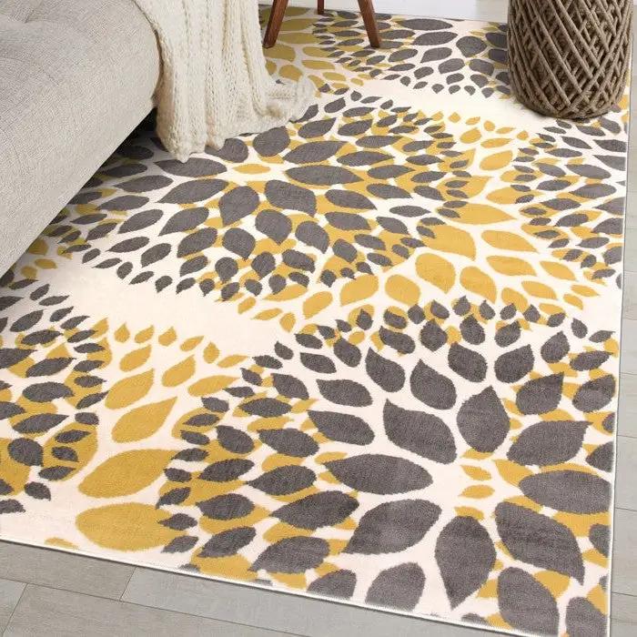 3'1" x 5' Grey Yellow Floral Woven Stain Resistant Polypropylene Area Rug by HomePacific