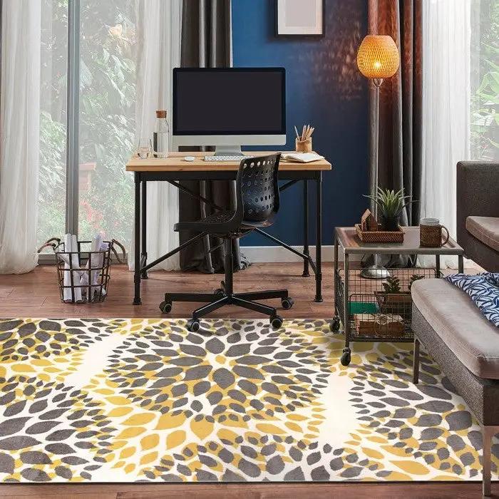 3'1" x 5' Grey Yellow Floral Woven Stain Resistant Polypropylene Area Rug by HomePacific