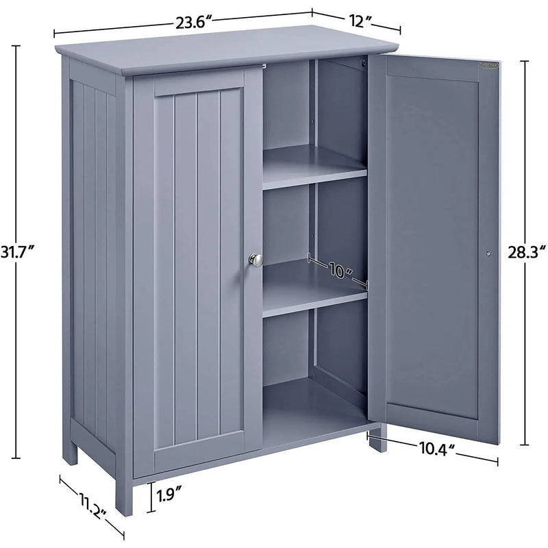 Gray Wood 2-Door Freestanding Bathroom Floor Cabinet Kitchen Storage Cupboard by HomePacific