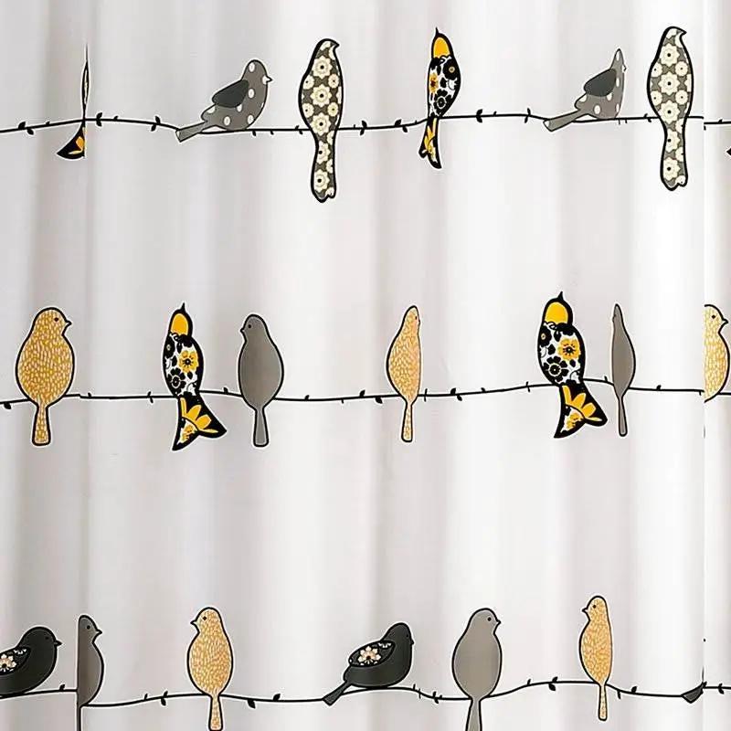72 x 72 inch Yellow Grey Birds Floral Polyester Machine-Washable Shower Curtain by HomePacific
