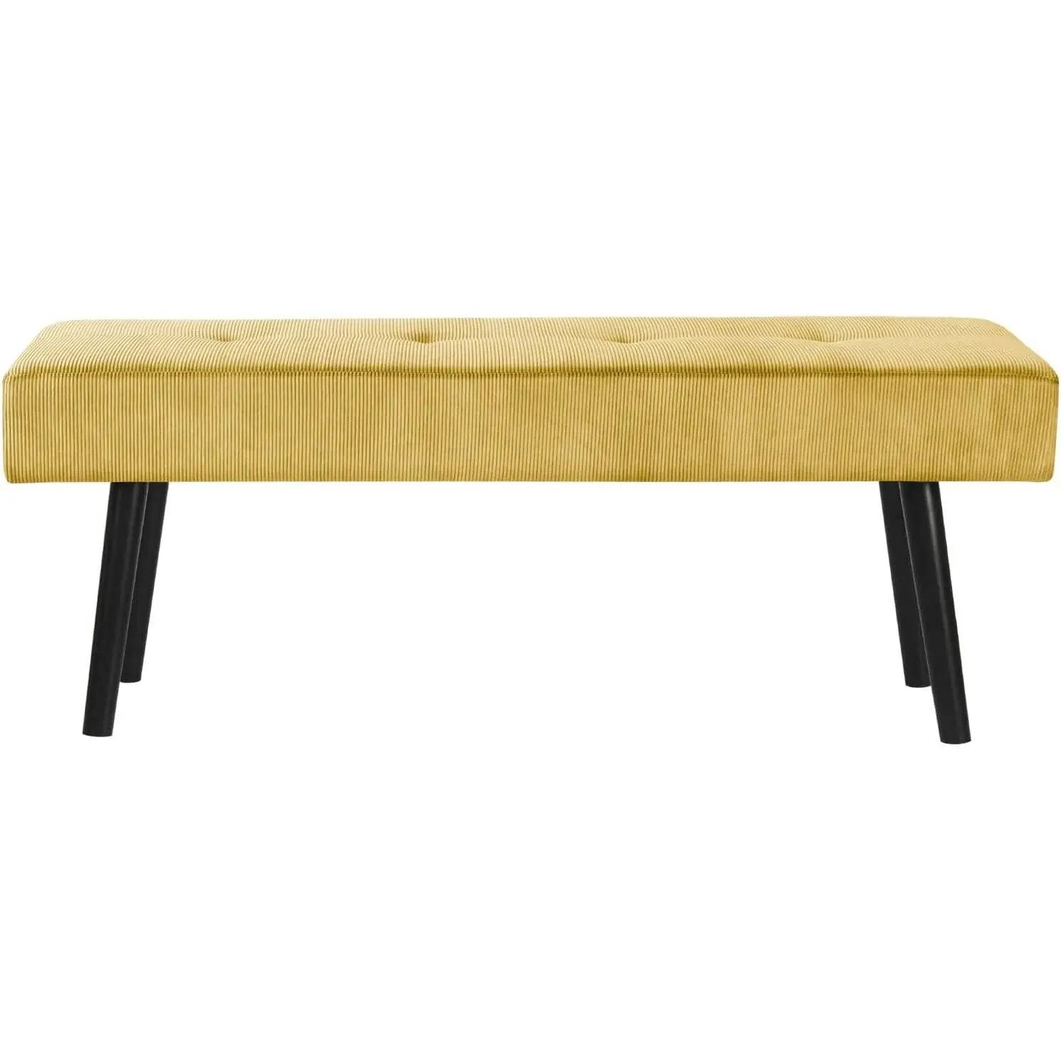 Modern Yellow Corduroy Upholstered End of Bed Bench with Black Metal Legs by HomePacific