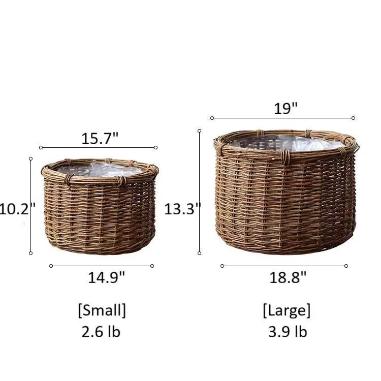Rustic Round Wicker Planter with Liner by RusticReach