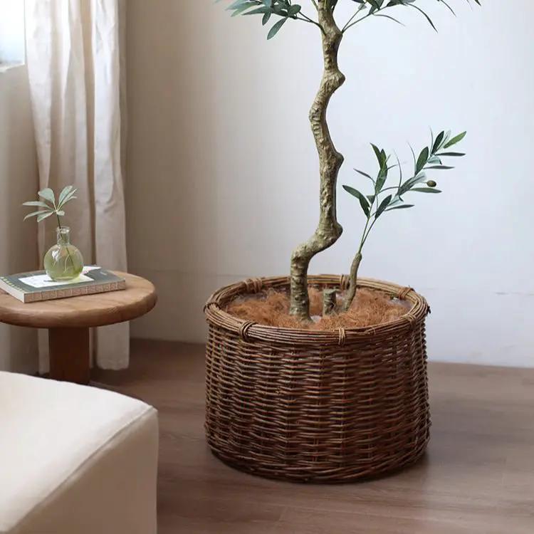 Rustic Round Wicker Planter with Liner by RusticReach