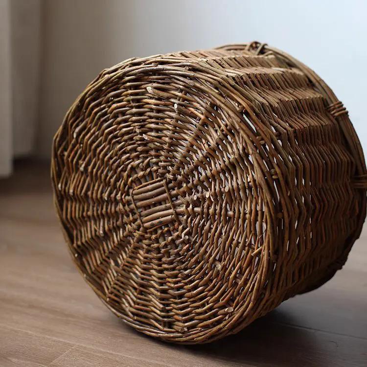 Rustic Round Wicker Planter with Liner by RusticReach
