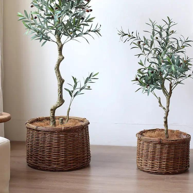 Rustic Round Wicker Planter with Liner by RusticReach