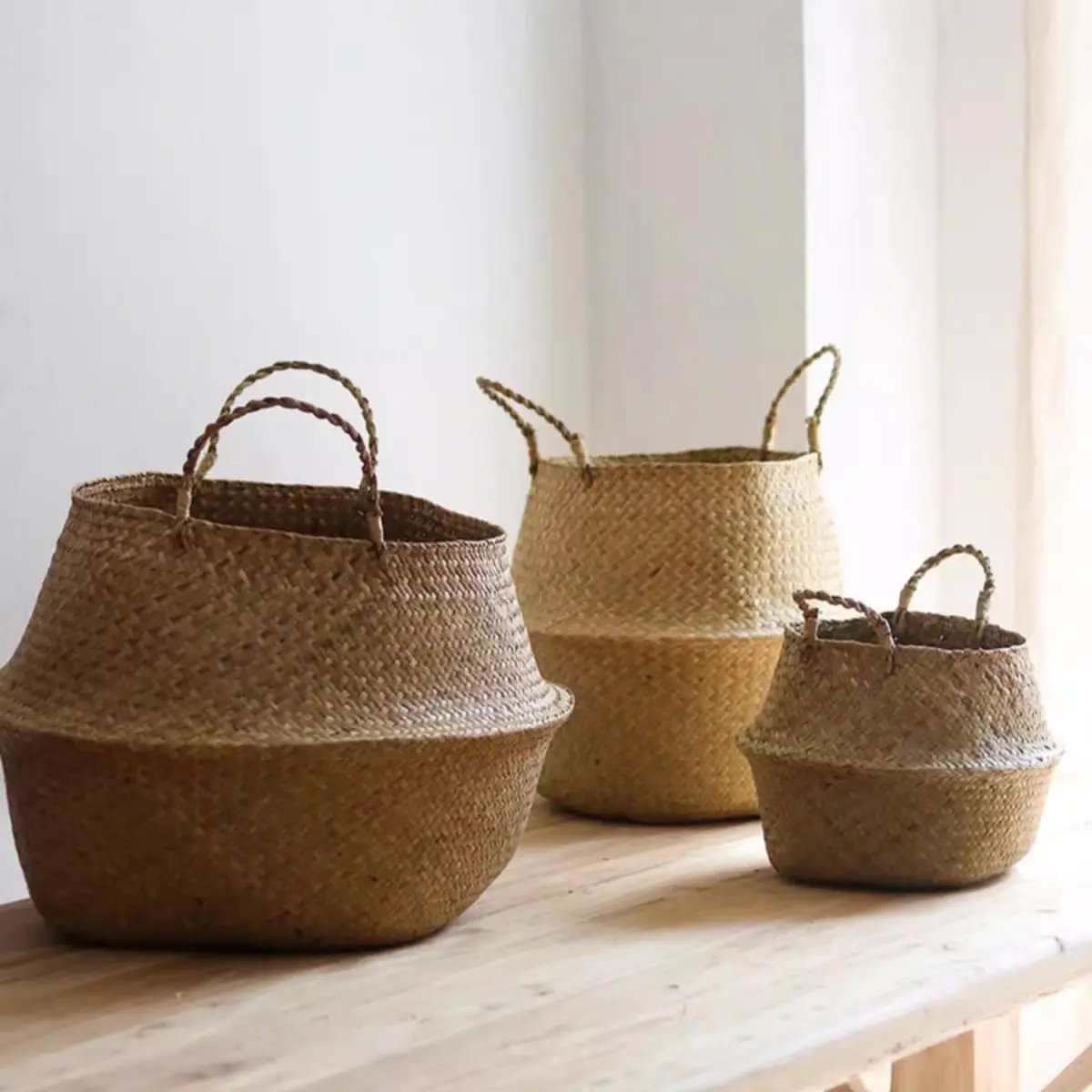 Foldable Seagrass Belly Basket with Handles by RusticReach