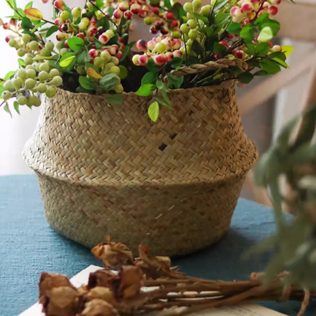 Foldable Seagrass Belly Basket with Handles by RusticReach