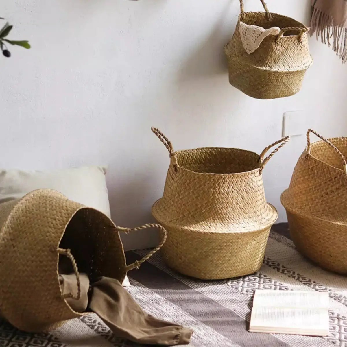 Foldable Seagrass Belly Basket with Handles by RusticReach