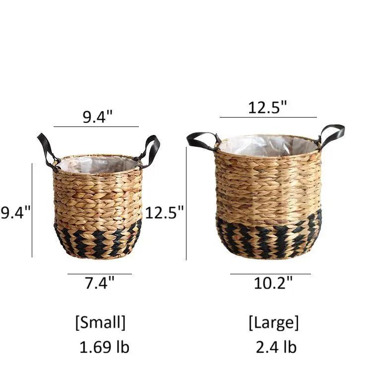 Two-Tone Basket Planter with Leather Handles by RusticReach
