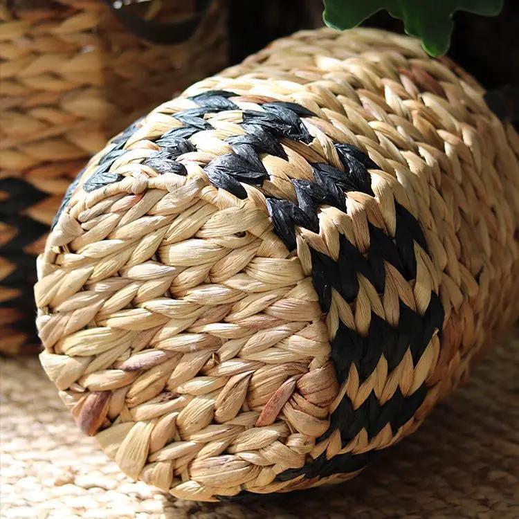 Two-Tone Basket Planter with Leather Handles by RusticReach