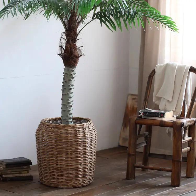 Natural Wicker Floor Planter Basket with Liner by RusticReach