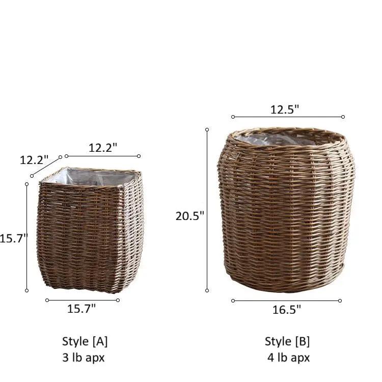 Natural Wicker Floor Planter Basket with Liner by RusticReach