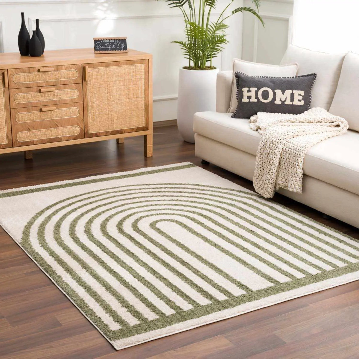 Yasuo Green Washable Area Rug, installed in a room