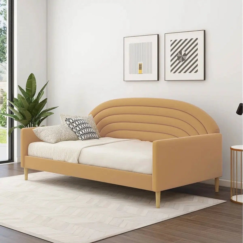 Twin size Mid-Century Modern Yellow Velvet Upholstered Daybed by HomePacific