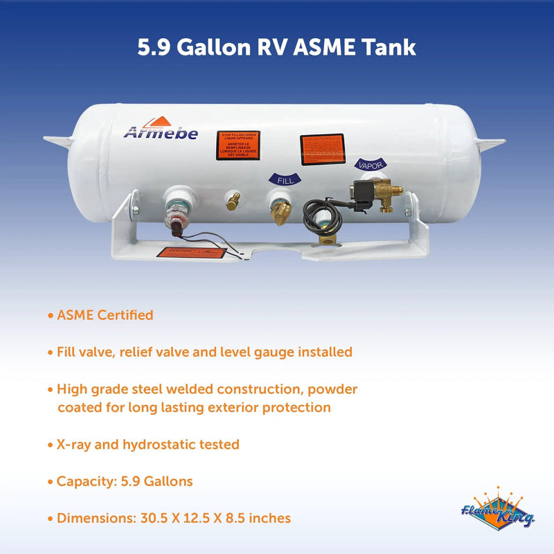 Flame King 5.9 Gallon ASME RV Trailer Propane Tank with Remote Valves & Solenoid by Flame King Products