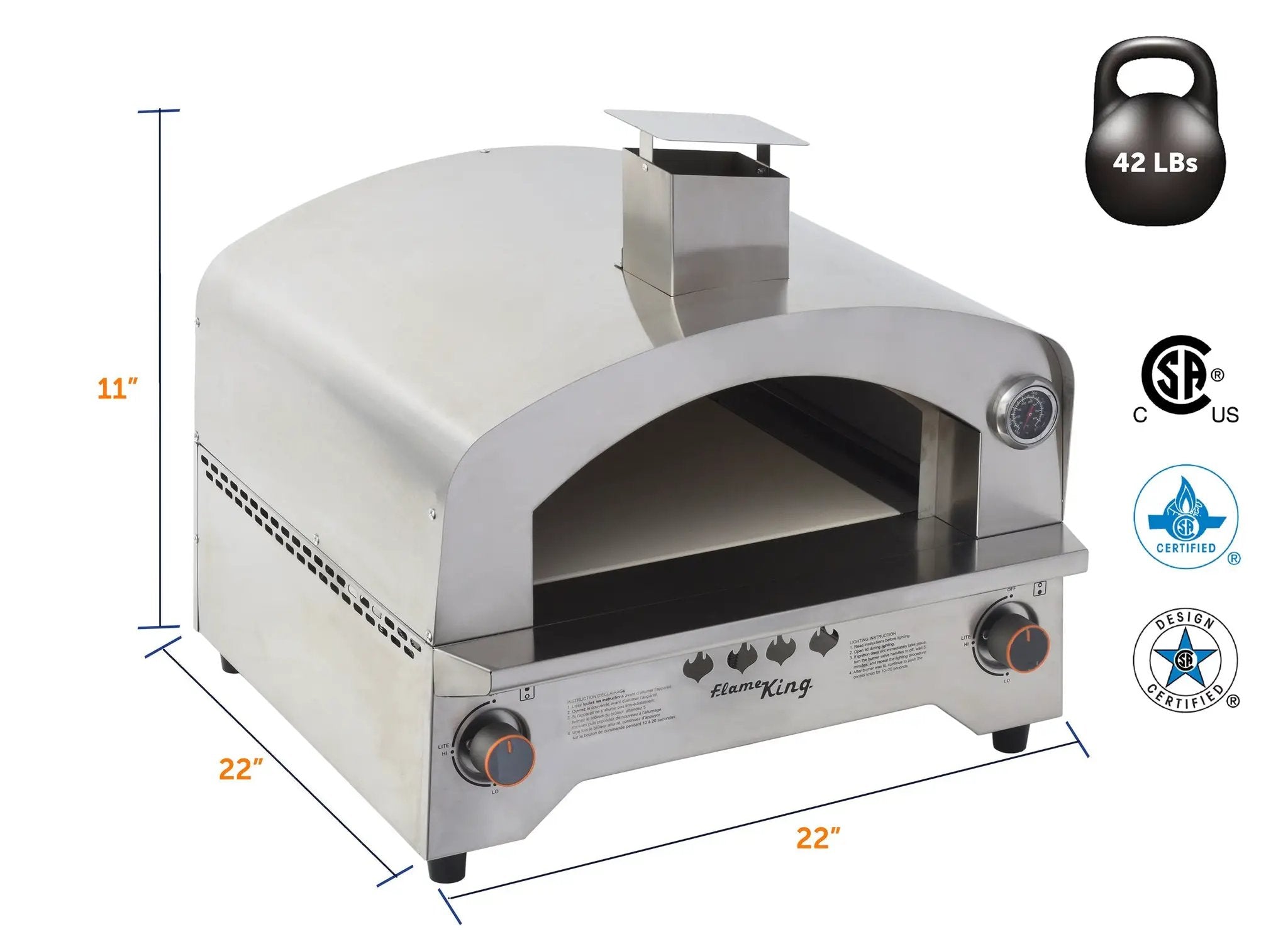 Flame King Outdoor Portable Stainless Steel Propane Pizza Oven Gas With Stone by Flame King Products