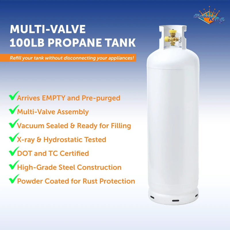 Flame King 100LB Multi-Valve Propane Tank High Capacity Filler by Flame King Products