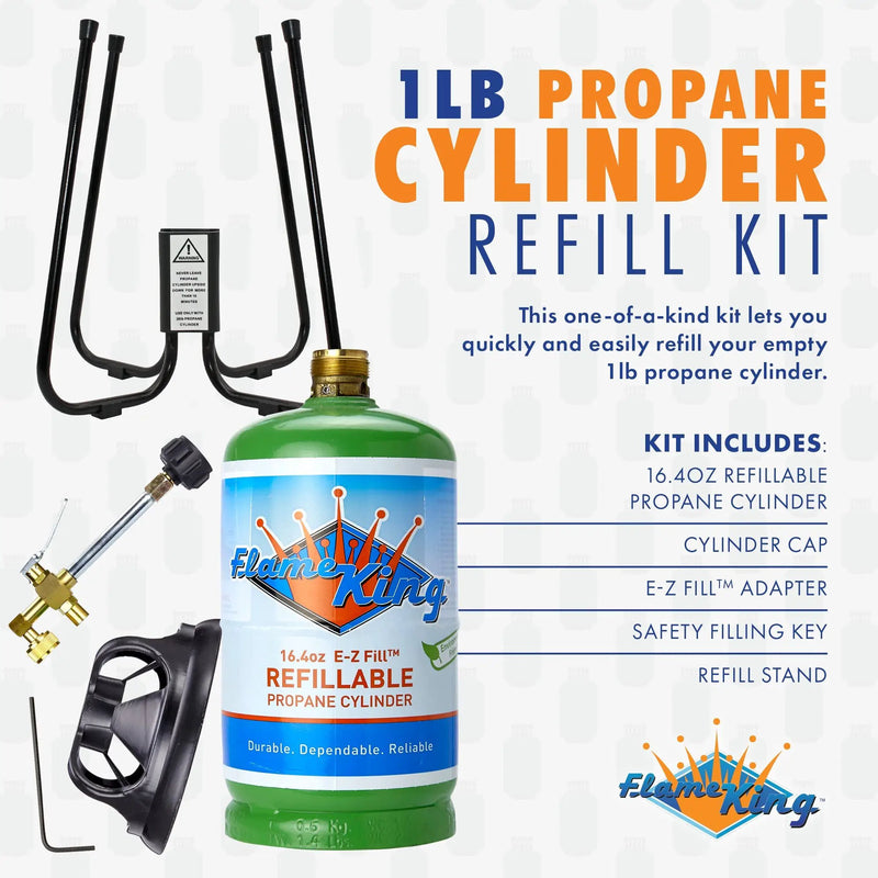 Flame King Eco Friendly 1lb Refillable Reusable Propane Cylinder + Refill Kit by Flame King Products