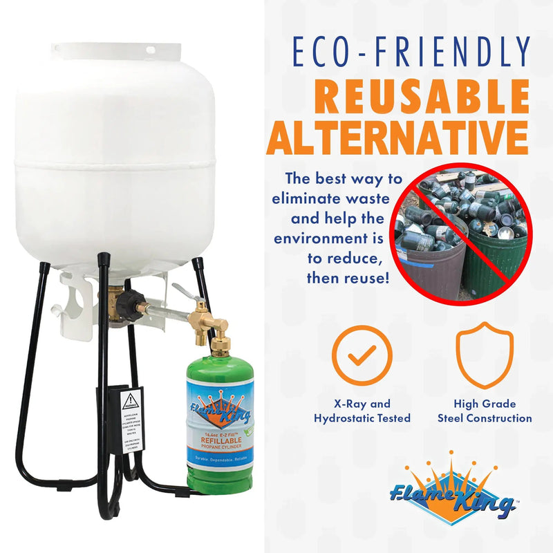Flame King Eco Friendly 1lb Refillable Reusable Propane Cylinder + Refill Kit by Flame King Products
