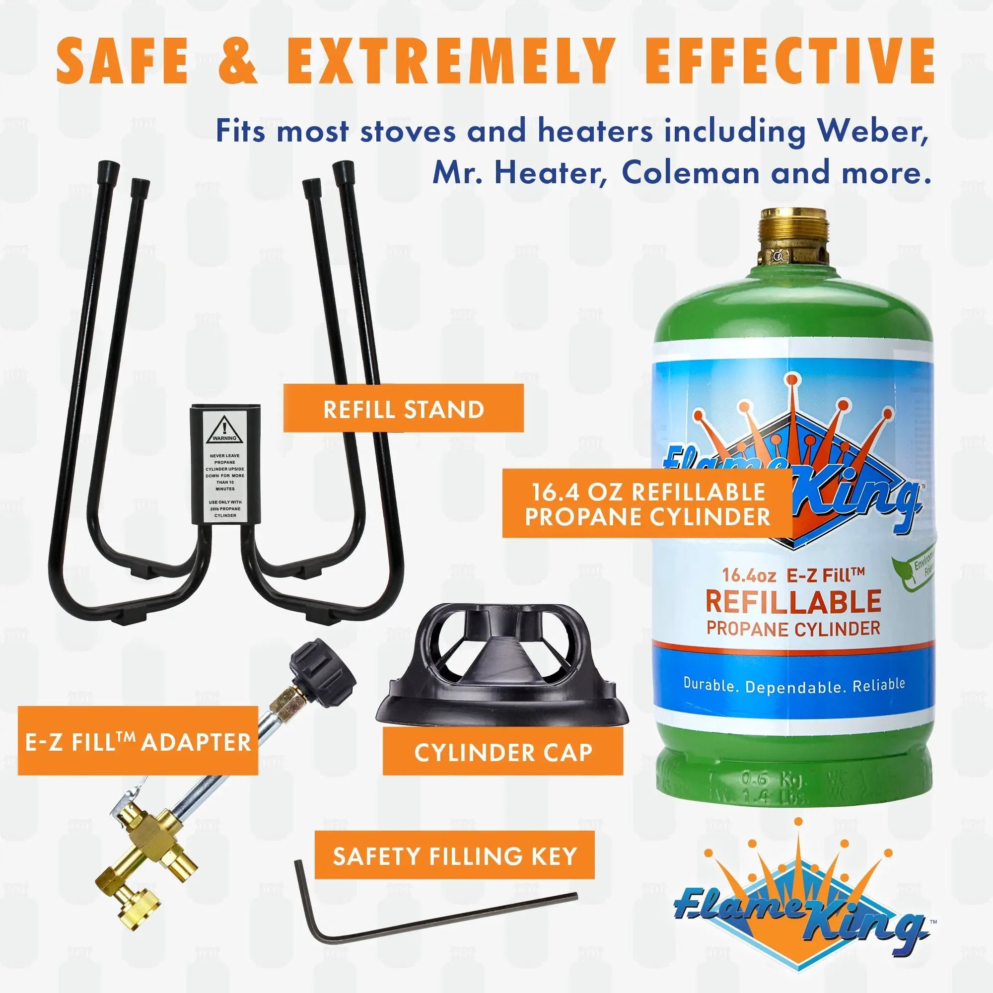 Flame King Eco Friendly 1lb Refillable Reusable Propane Cylinder + Refill Kit by Flame King Products