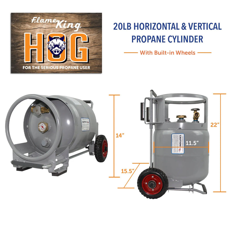 Flame King 20lb Horizontal & Vertical Propane Cylinder Gauge OPD & Wheels by Flame King Products