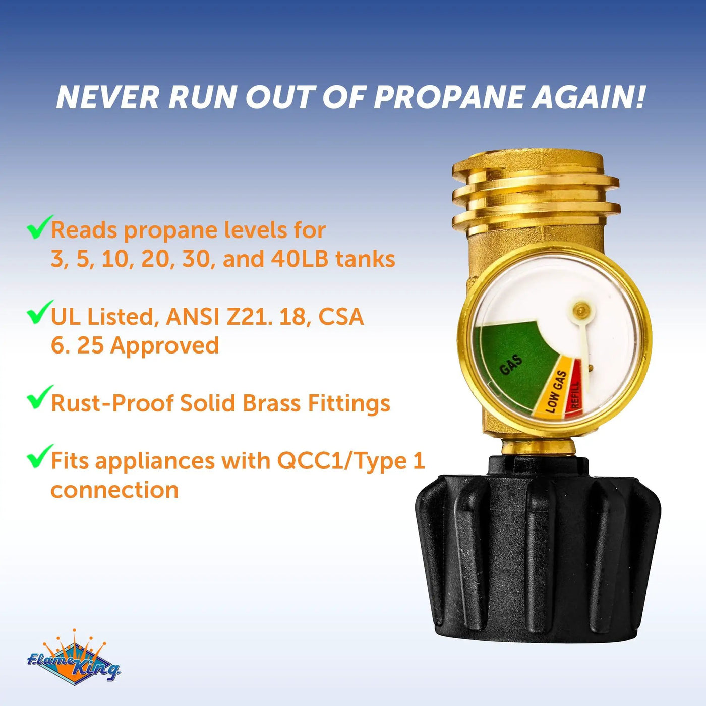Flame King Propane Gas Level Indicator Check Gauge Meter For Propane Tanks Cylinders by Flame King Products