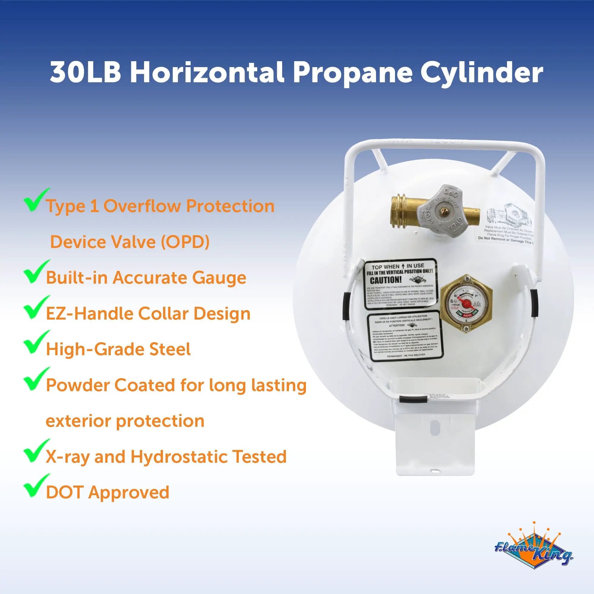 Flame King 30lb Horizontal Propane Cylinder Tank With Valve and Gauge RV Trailer by Flame King Products