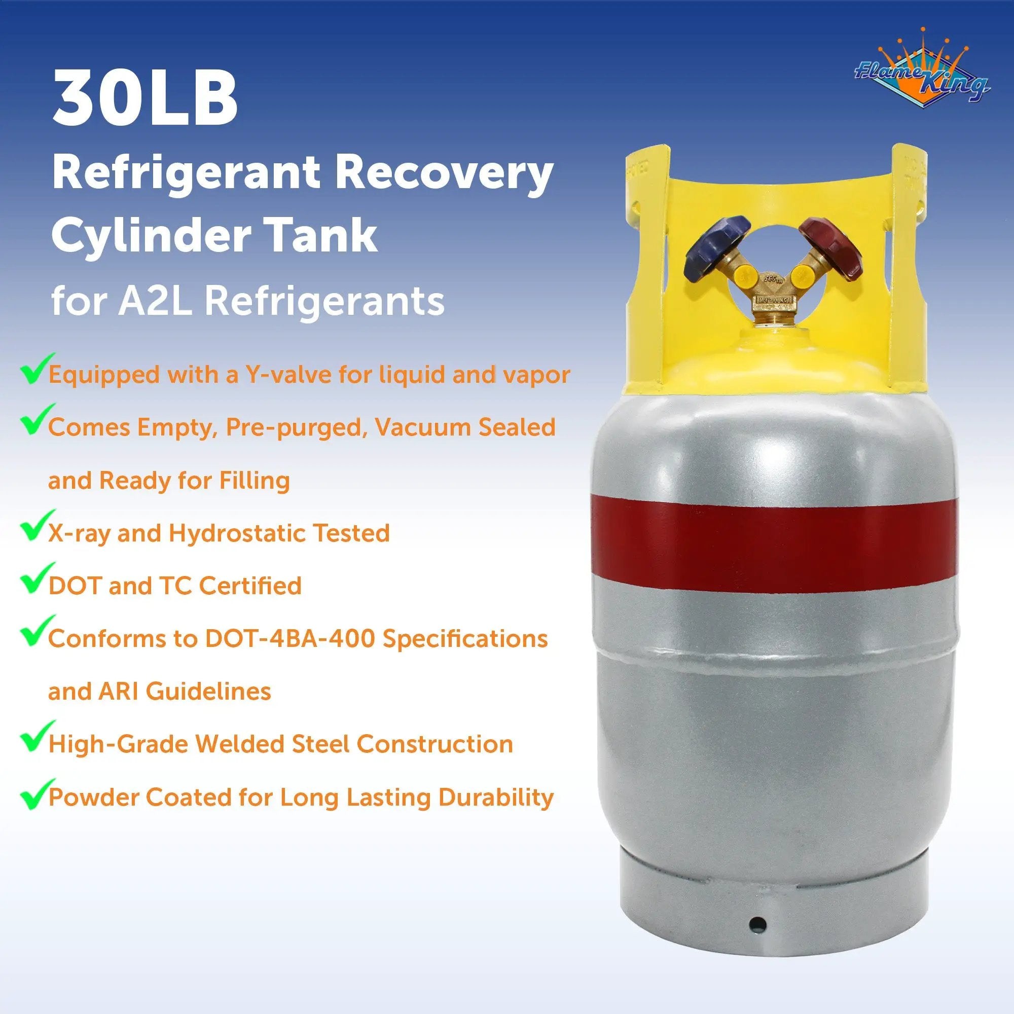 Flame King 30lb Refrigerant Recovery Cylinder Tank for A2L Refrigerants by Flame King Products