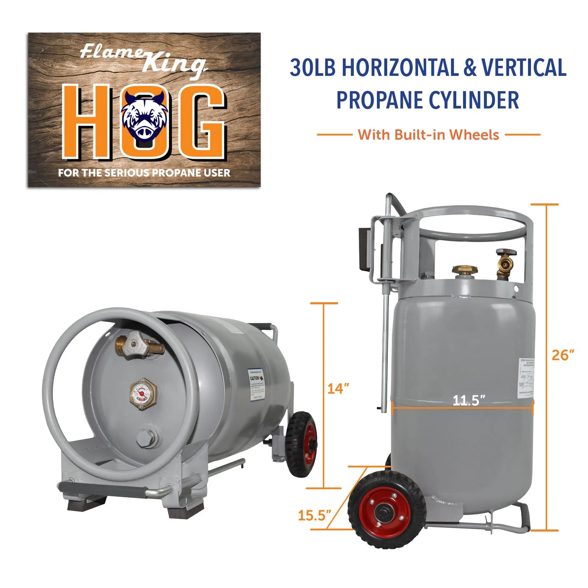 Flame King 30lb Horizontal & Vertical Propane Cylinder Gauge OPD & Wheels by Flame King Products