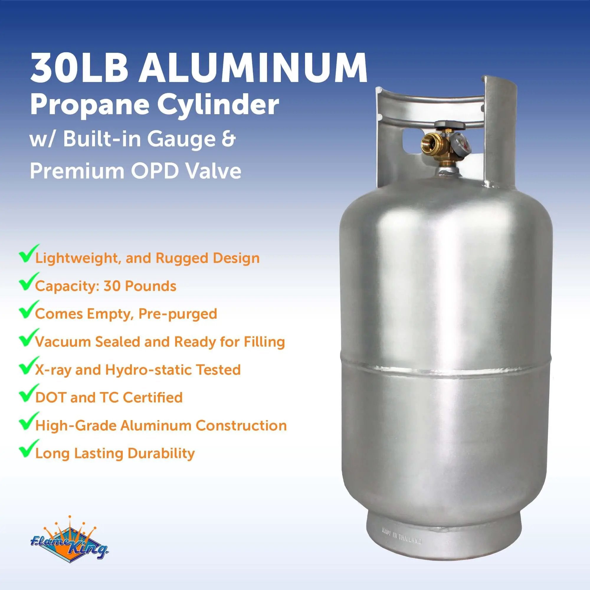 Flame King Lightweight 30lb Aluminum Propane Tank Cylinder Gauge and OPD Valve by Flame King Products
