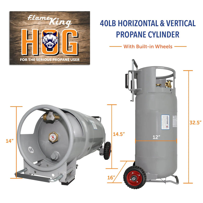 Flame King 40lb Horizontal & Vertical Empty Propane Cylinder with OPD & Wheels by Flame King Products