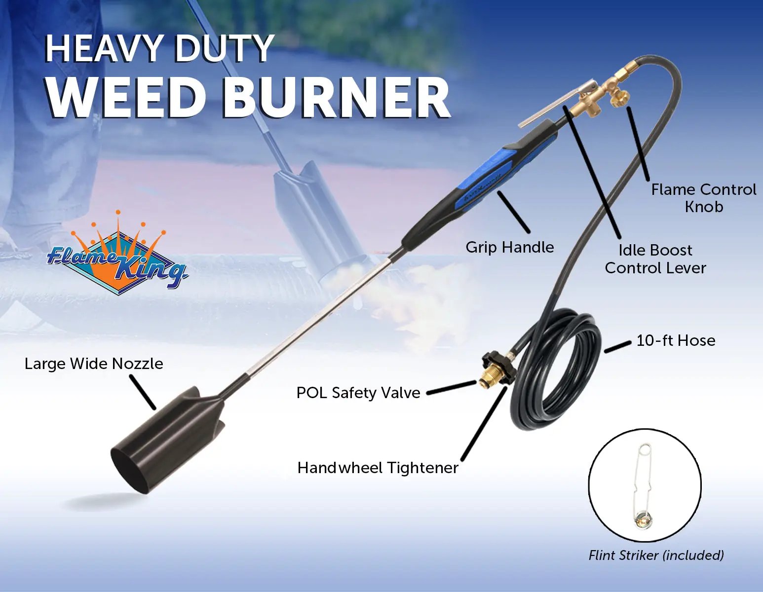 Flame King Heavy Duty Propane Torch Weed Burner 500,000 BTU with Flint Striker by Flame King Products
