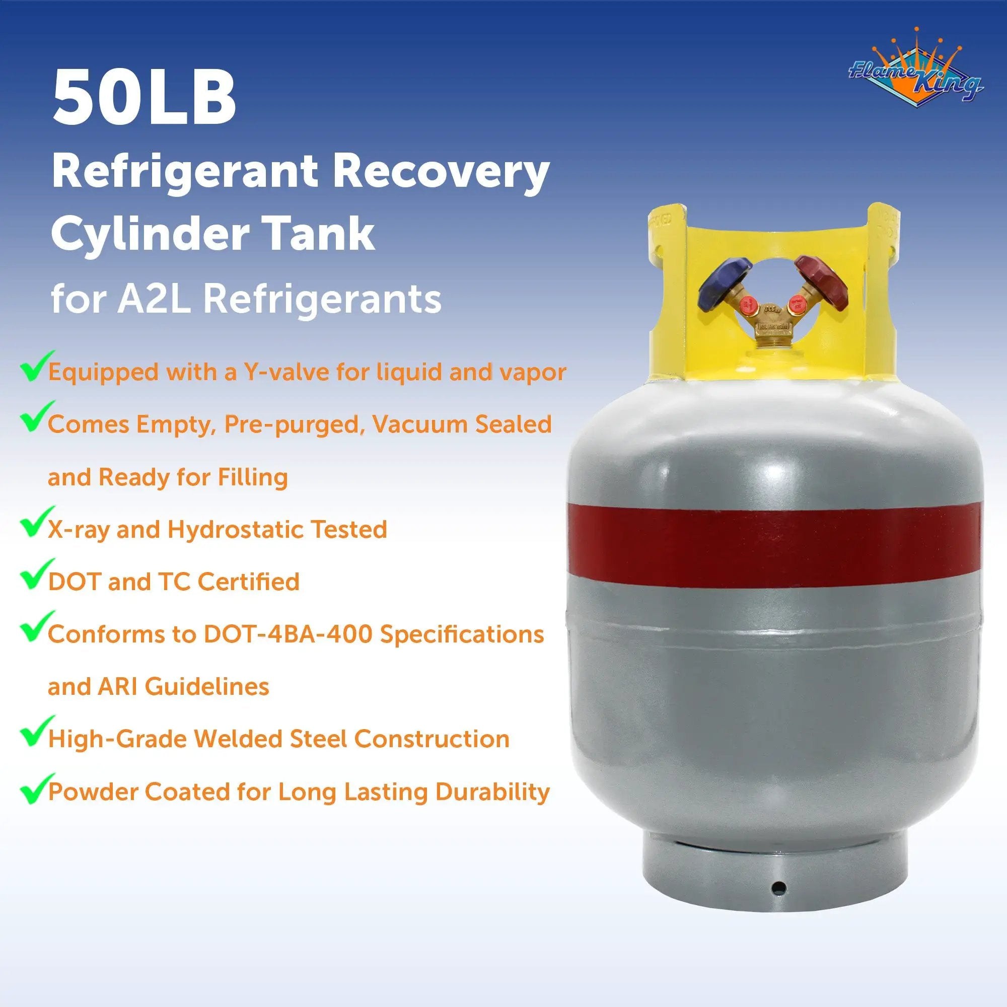 Flame King 50lb Refrigerant Recovery Cylinder Tank for A2L Refrigerants by Flame King Products