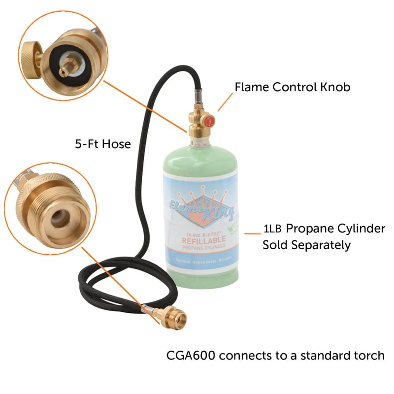 Flame King Flexible 5 FT Extension Hose For 1Lb Propane Tank Cylinder by Flame King Products