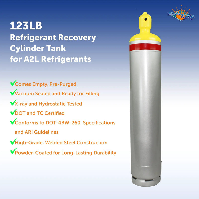 Flame King 123lb Refrigerant Cylinder Tank with Multi Valve for A2L Refrigerants by Flame King Products