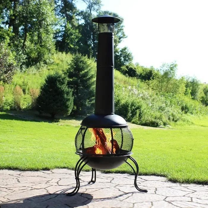 Black Steel Chimenea Wood Burning Fire Pit by HomePacific