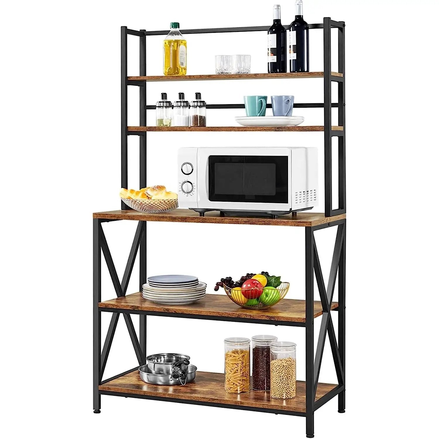 Modern Industrial Metal Wood Bakers Rack Kitchen Storage Shelf by HomePacific
