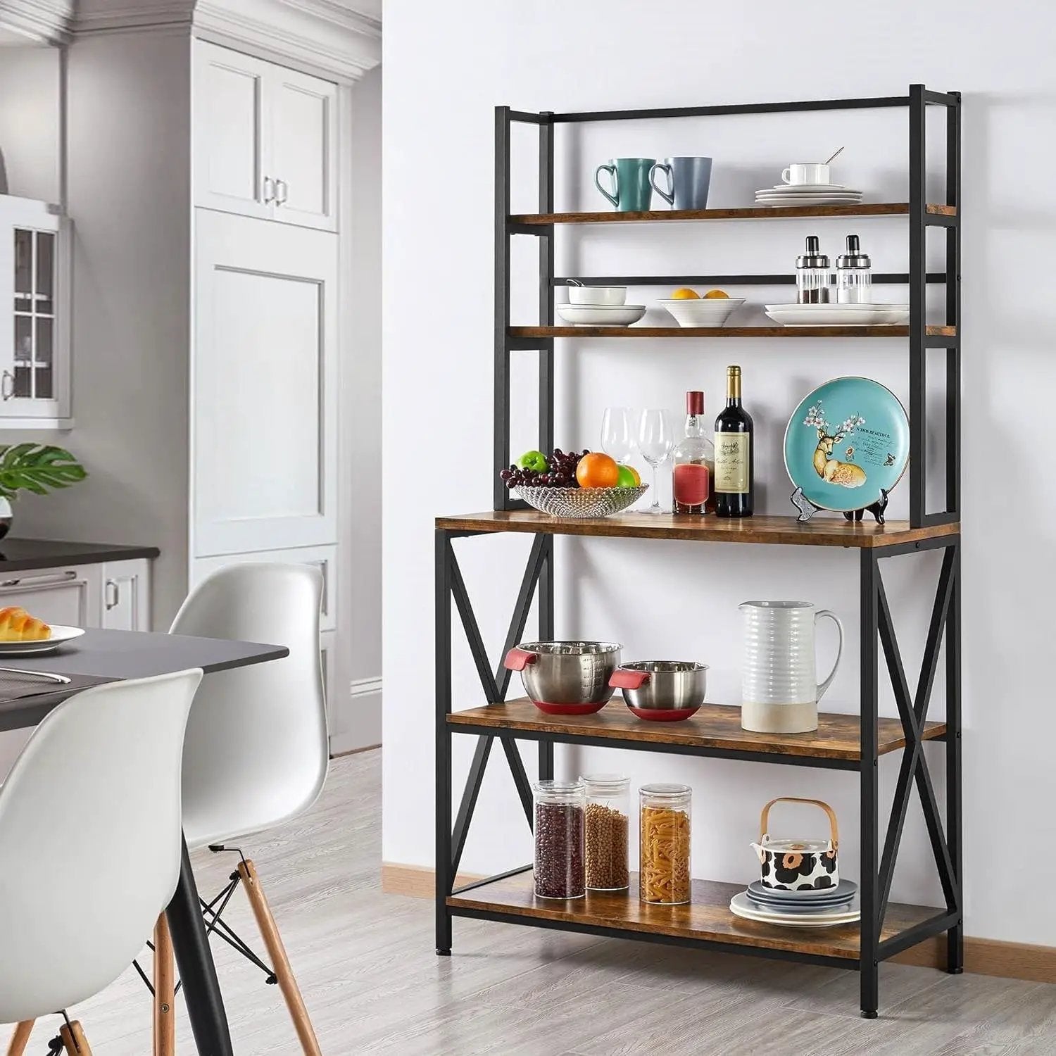 Modern Industrial Metal Wood Bakers Rack Kitchen Storage Shelf by HomePacific