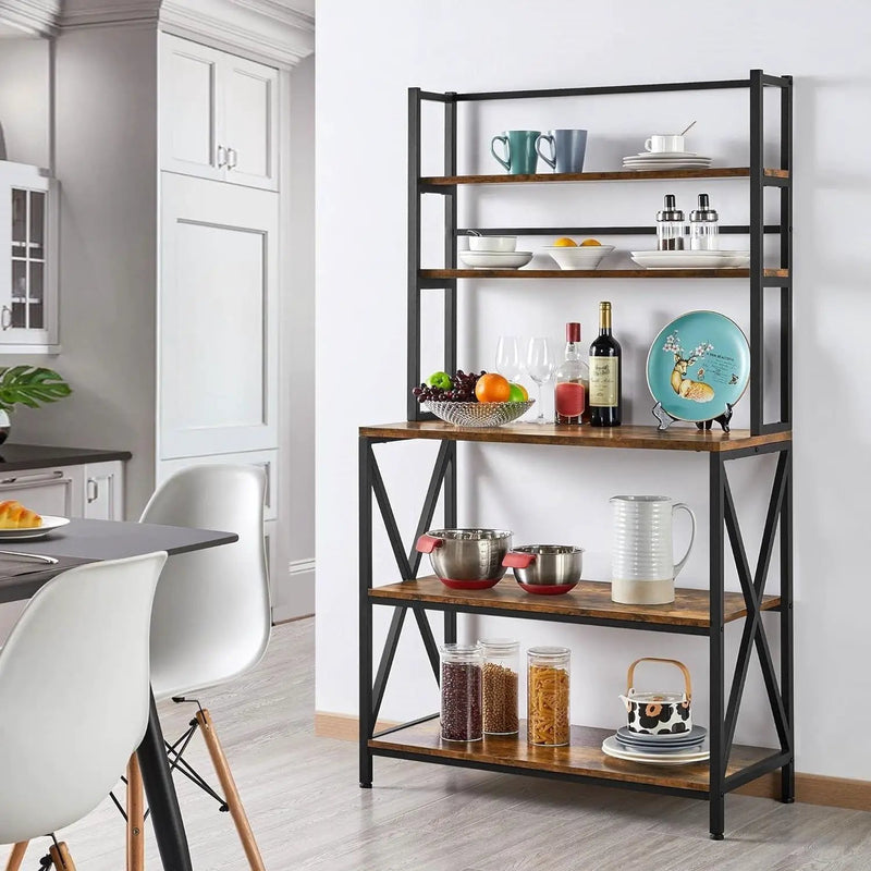 Modern Industrial Metal Wood Bakers Rack Kitchen Storage Shelf by HomePacific