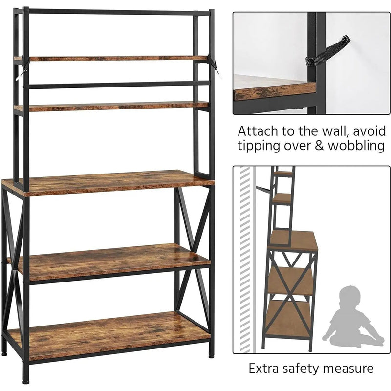 Modern Industrial Metal Wood Bakers Rack Kitchen Storage Shelf by HomePacific