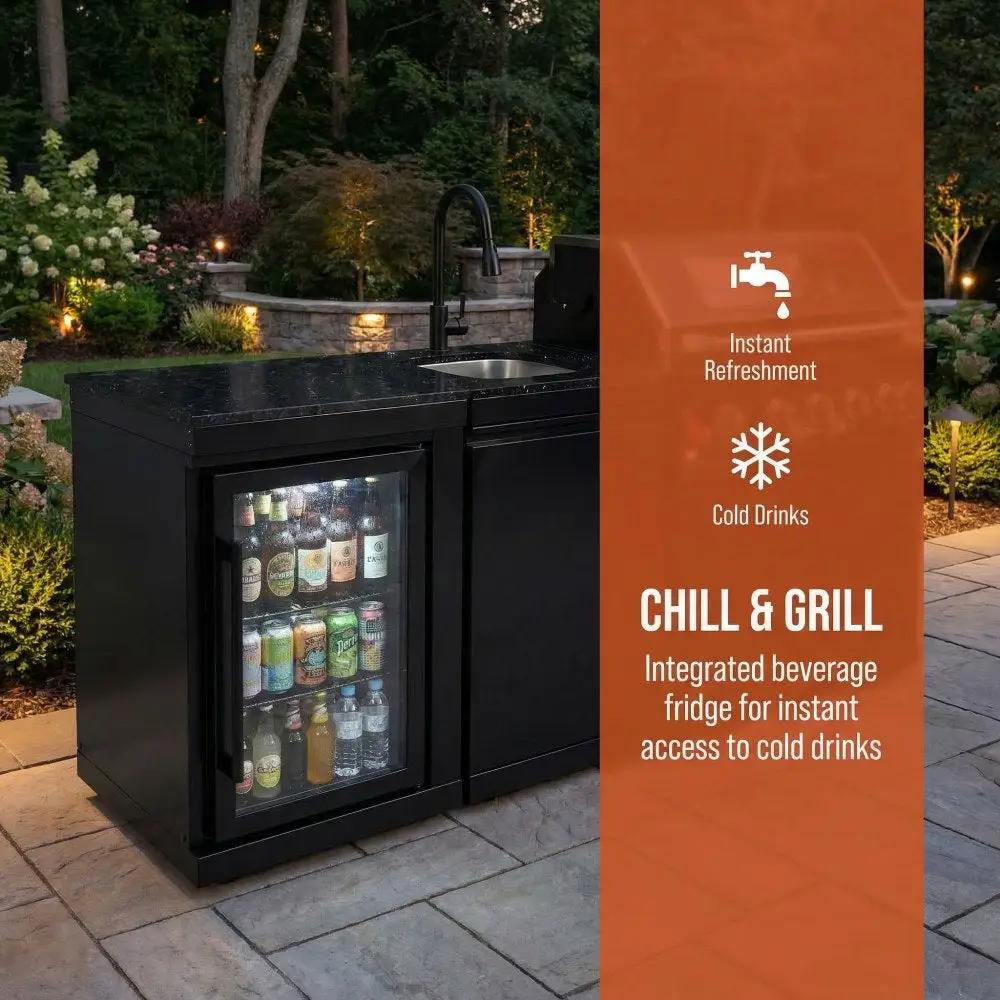 82" 6-Burner 85,000 BTU Gas Outdoor Kitchen Island Grill Stainless Steel Sink Wine Cooler by Chery Industrial