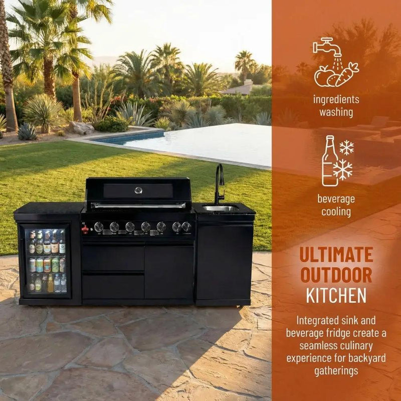 82" 6-Burner 85,000 BTU Gas Outdoor Kitchen Island Grill Stainless Steel Sink Wine Cooler by Chery Industrial