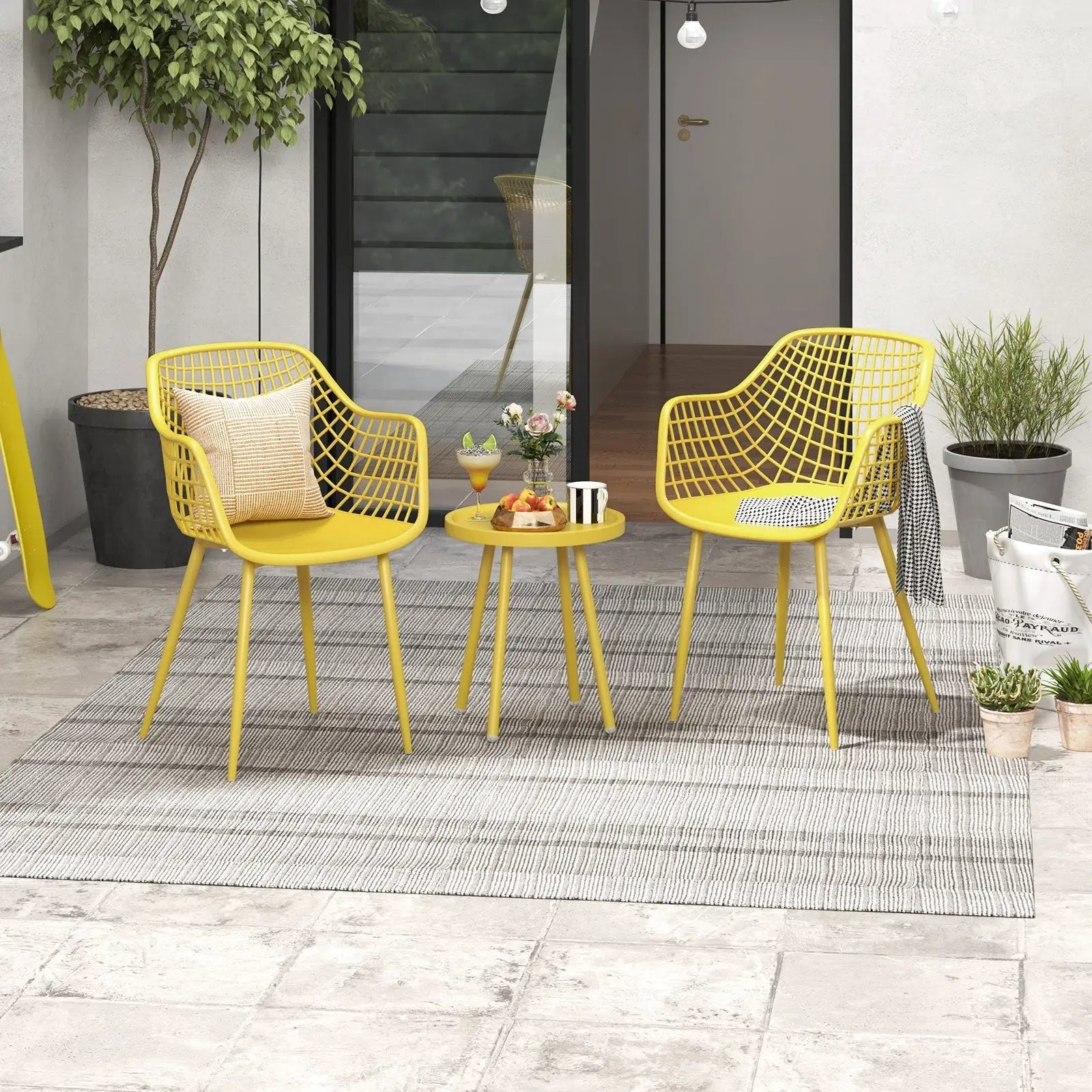 3 Piece Patio Chair Set with PP Seat and Tabletop for Porch by DirectDeals