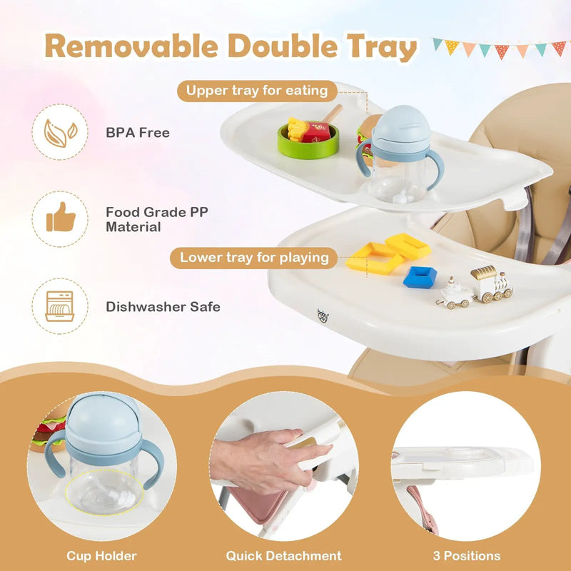 4-in-1 Foldable Baby High Chair with 7 Adjustable Heights and Free Toys Bar by DirectDeals