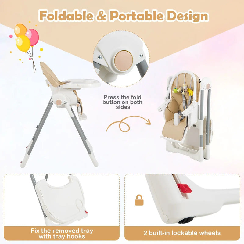 4-in-1 Foldable Baby High Chair with 7 Adjustable Heights and Free Toys Bar by DirectDeals