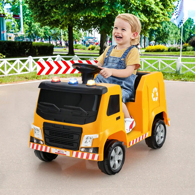 12V Kids Ride-on Garbage Truck with Warning Lights and 6 Recycling Accessories by DirectDeals