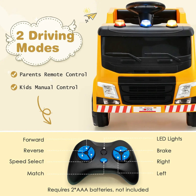 12V Kids Ride-on Garbage Truck with Warning Lights and 6 Recycling Accessories by DirectDeals